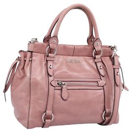 Borsa a mano Miu Miu in pelle 2way Rosa Argento Auth ki6786M