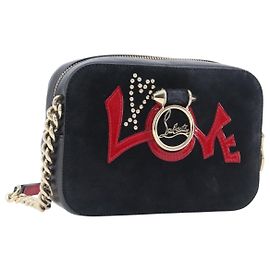 Borsa a tracolla con catena Christian Louboutin in pelle nera e oro Auth 200300A