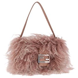 Borsa FENDI Selleria Mini Mamma Baguette Bag Wool Pink Silver 8BR185 Auth yk20834SAM