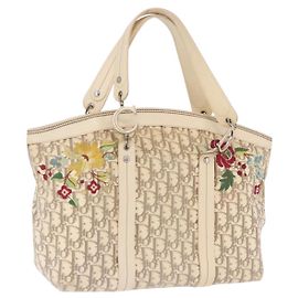 Borsa a mano Christian Dior Trotter Canvas Floral Ivory Silver Auth am12468