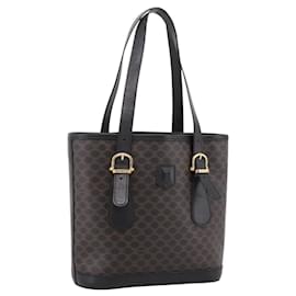 Céline Borsa Tote CELINE Macadam PVC Pelle Nero Tono Oro Auth BA15388