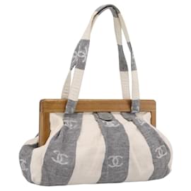 Borsa Tote CHANEL Canvas Grigio Gold CC Auth 196989V