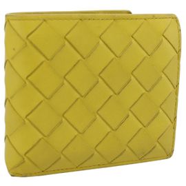 Portefeuille Bifold BOTTEGA VENETA INTRECCIATO en cuir Jaune Auth BA15335