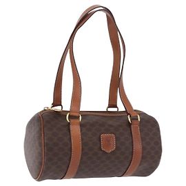 Céline Sac à main CELINE Macadam Canvas PVC Leather Brown Gold Auth 198260A