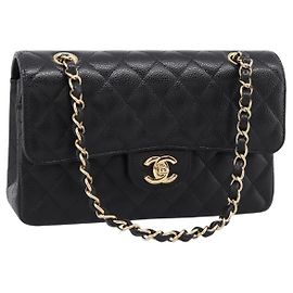 Borsa CHANEL Matelasse 23 Double Flap Chain Bag Caviar Skin Black Gold Auth yk20831SM