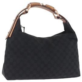 Borsa a Tracolla GUCCI GG Canvas Horsebit Nero Oro 115867 Auth yk20814V