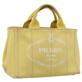 Borsa a mano PRADA Kanapa PM Canvas Yellow Gold Tone Auth BA15357