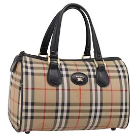 Borsa Boston Burberrys Nova Check Canvas Beige Gold Auth 200948