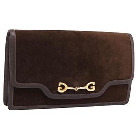 Borsa a pochette GUCCI in camoscio marrone e oro Auth 200926