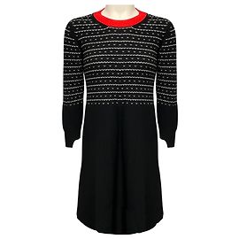 Barrie Langärmeliges Kleid aus Kaschmirstrick Black / White / Red
