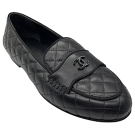 Mocassini / Ballerine Chanel Nere 2018 in Pelle di Agnello Matelassé con Logo CC