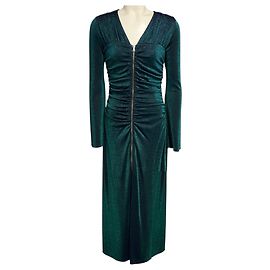 Autre Marque Vestido midi Sies Marjan Green Metallic con cremallera frontal