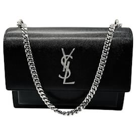 Borsa a tracolla Sunset Medium in pelle di vitello nera Saint Laurent