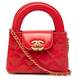 Borsa Satchel Chanel Mini Nano Kelly Shopper in vitello invecchiato lucido rosso