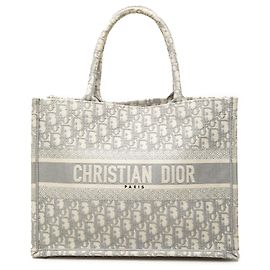 Borsa Book Tote Dior Medium in tela ricamata Oblique Grigio