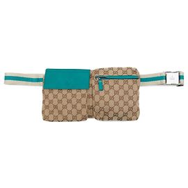 Gucci GG Canvas Web Gürteltasche mit zwei Taschen, beige