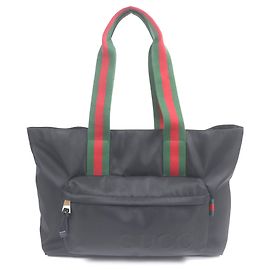 Tote Gucci in nylon nero con banda Web
