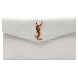 Bolso de mano Uptown en piel grabada efecto cocodrilo blanco Saint Laurent