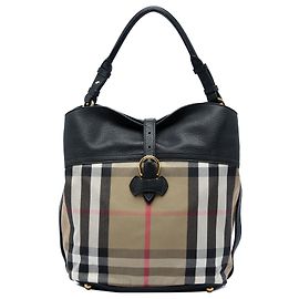 Burberry Medium Mega Check Sycamore Hobo Satchel aus Canvas und Leder in Braun