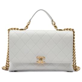 Borsa Chanel Medium Stitched Caviar Chic Affinity Top Handle Bag Satchel Bianca