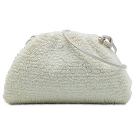 Borsa a tracolla The Mini Pouch in rafia bouclé bianca Bottega Veneta