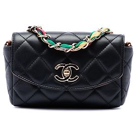 Borsa a tracolla Chanel Mini Quilted Lambskin Cocovado Ribbon Chain Flap Nera