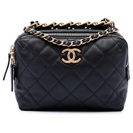 Borsa Bowling Satchel Chanel Mini CC in Pelle di Agnello Matelassé Nera