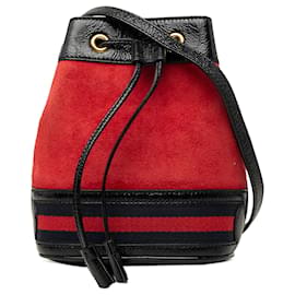 Mini borsa a secchiello Gucci Ophidia in suede e vernice rossa con Web