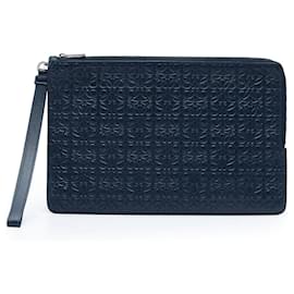 Clutch Double Flat in vitello con Anagramma impresso blu LOEWE
