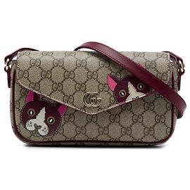 Borsa a tracolla Gucci GG Supreme Ophidia beige con stampa gatto