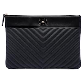 Clutch Chanel Medium Chevron Caviar Mademoiselle O Case Nera
