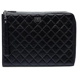 Borsa Clutch Chanel Reissue 2.55 Large in vitello invecchiato nero con manico