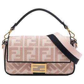 Borsa Satchel Baguette Fendi Zucca in tela ricamata rosa