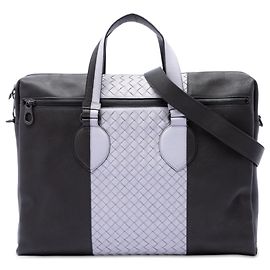 Bottega Veneta Business-Tasche aus bicolorem Nappa-Leder mit Intrecciato-Besatz in Schwarz