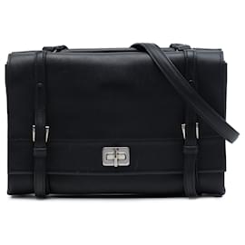 Borsa a tracolla Prada Lux Calf con patta doppia nera