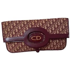 Borsa Christian Dior Monogram in tela bordeaux e marrone