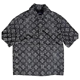 Louis Vuitton Schwarzes Denim-Hemd All-Over Monogram Stickerei Größe M
