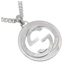Pendente a maglie di catena Interlocking G inciso Gucci in argento sterling Large