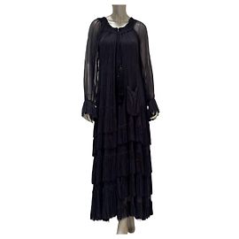 Vestido plisado a capas Valentino Vintage Negro Sz.S/M de segunda mano