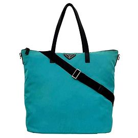 Prada Shopper-Bag aus hellblauem Nylon und Leder