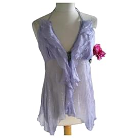 inconnue Vestido corto de seda lavanda con volantes
