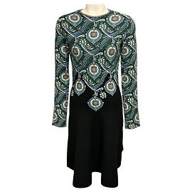 Abito midi in maglia a maniche lunghe Etro con motivo Paisley multicolore Nero / Blu / Verde