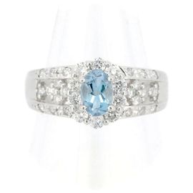 Autre Marque Pt900 Ring mit Aquamarin und Diamant