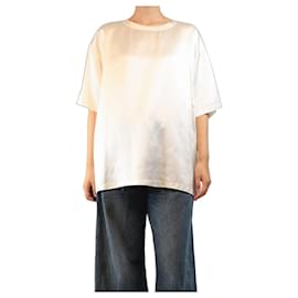 Ermanno Scervino Top de satén crema de manga corta - size UK 4