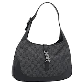 GUCCI GG Canvas Jackie Shoulder Bag Black Silver 00963
