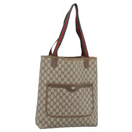 GUCCI GG Supreme Tote Bag PVC Leder Beige
