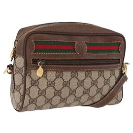 GUCCI GG Supreme Web Sherry Line Bag PVC Beige Gold 001 115 6655