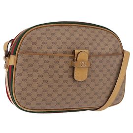 GUCCI Micro GG Shoulder Bag PVC Leather Beige Gold Tone