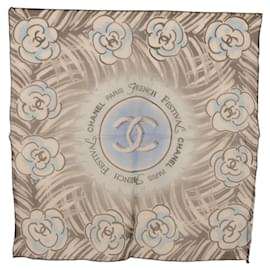 CHANEL Scarf Silk Gray CC
