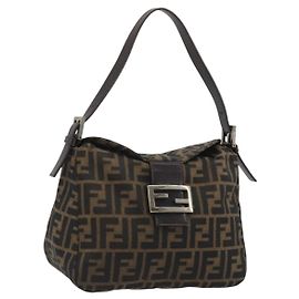 FENDI Zucca Canvas Mamma Baguette Shoulder Bag Brown Black